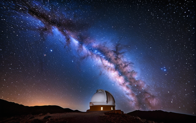 A breathtaking, vibrant image of the Milky Way galaxy, showcasing its stunning spiral galactic pattern, taken from the Teide Observatory in Tenerife.