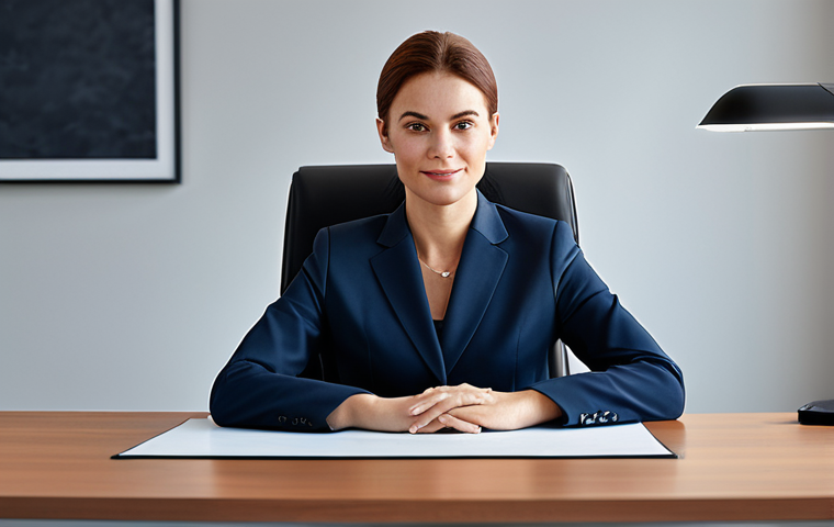 A professional businesswoman in a modest business suit, sitting at a desk in a modern office, fully clothed, appropriate attire, safe for work, perfect anatomy, natural proportions, professional photography, high quality, family-friendly.