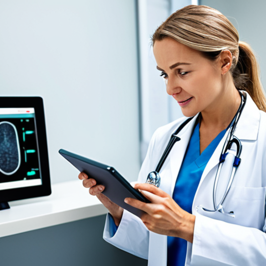 패턴 인식 기술을 활용한 데이터 분석 - Healthcare Innovation**

"A doctor in a modern, well-lit hospital office, consulting patient data on...