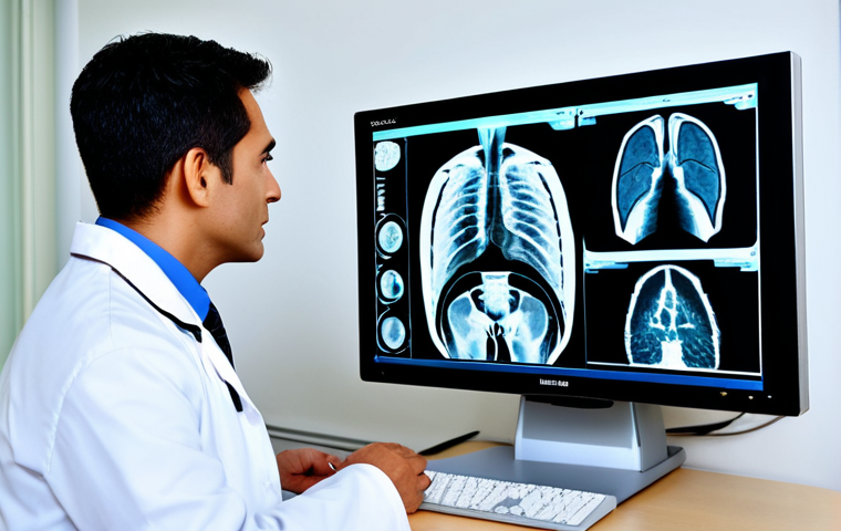 디지털 시대의 패턴 인식 기술 - Medical Analysis**

"A doctor analyzing a medical scan (e.g., X-ray) on a monitor, fully clothed in ...