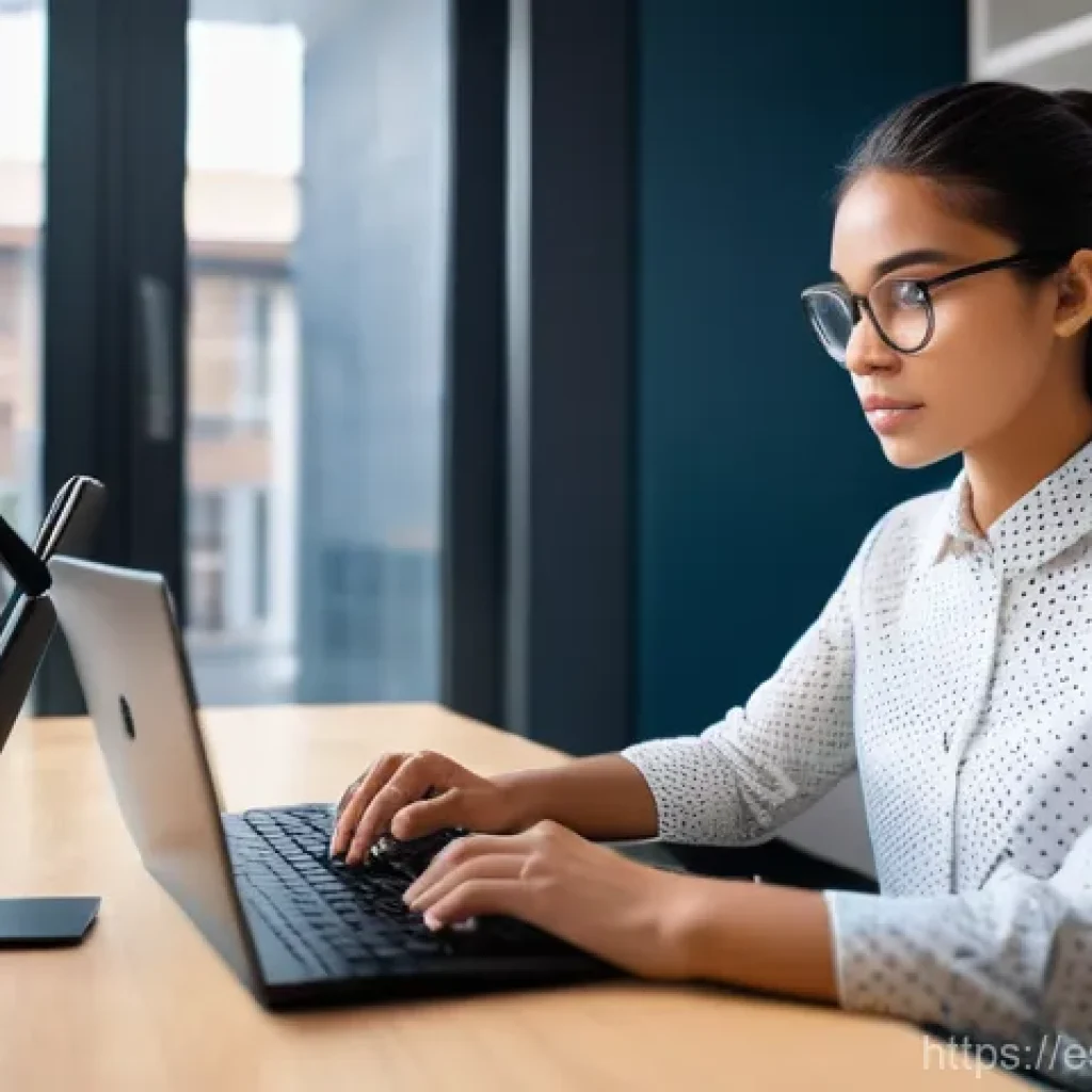 패턴 인식 훈련을 위한 온라인 코스 - **Prompt:** A young, focused female professional sits at a clean, modern desk in a brightly lit home...
