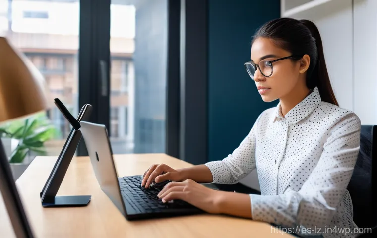 패턴 인식 훈련을 위한 온라인 코스 - **Prompt:** A young, focused female professional sits at a clean, modern desk in a brightly lit home...