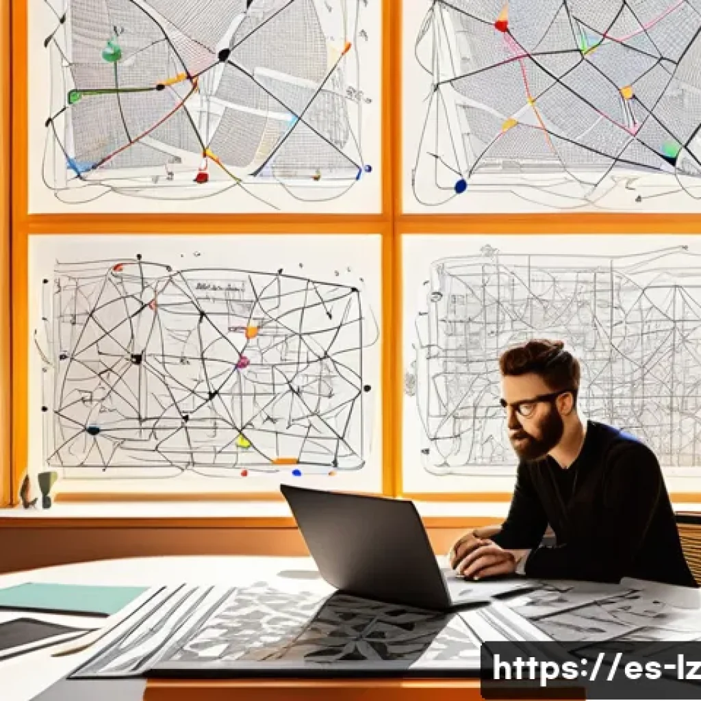 패턴 인식 능력과 창의성의 관계 - A detailed, vibrant illustration of a creative professional’s workspace showing a diverse array of p...