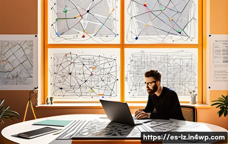 패턴 인식 능력과 창의성의 관계 - A detailed, vibrant illustration of a creative professional’s workspace showing a diverse array of p...